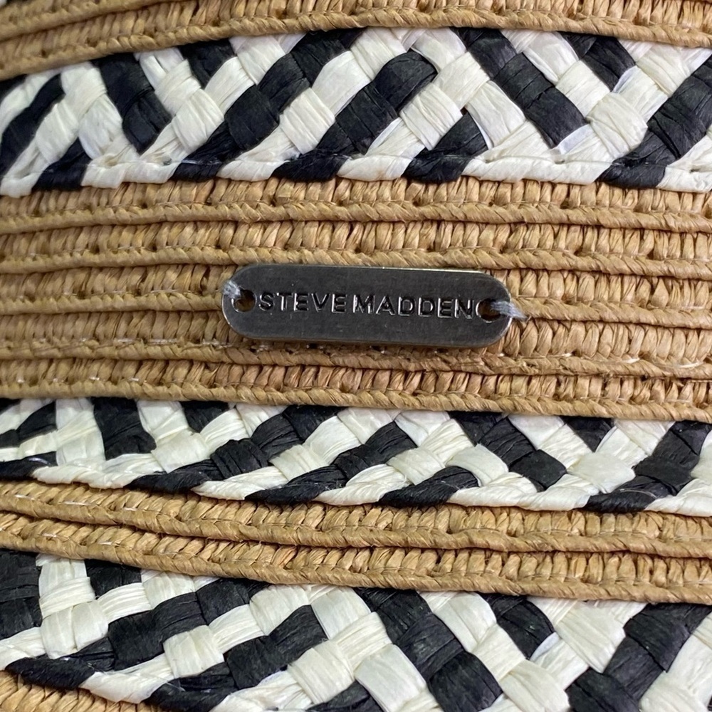 Steve Madden Sun Floppy Hat White Black Paper Straw Khaki One Size Wide brim - Picture 7 of 7